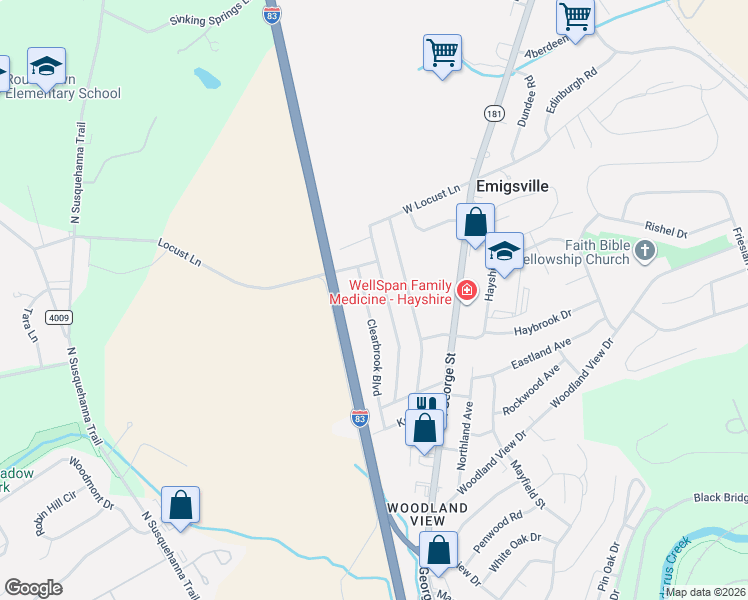 map of restaurants, bars, coffee shops, grocery stores, and more near 2782 Clearbrook Boulevard in York