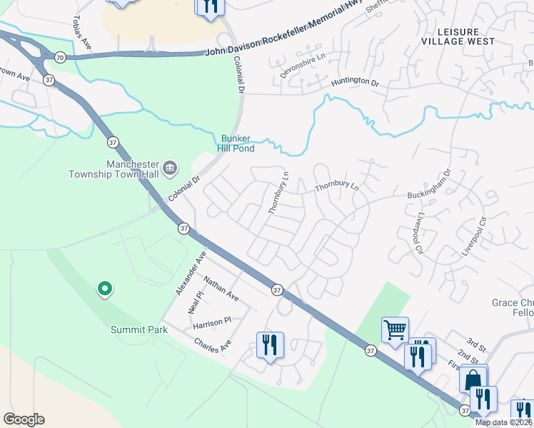 map of restaurants, bars, coffee shops, grocery stores, and more near 1090A Canterbury Drive in Manchester Township