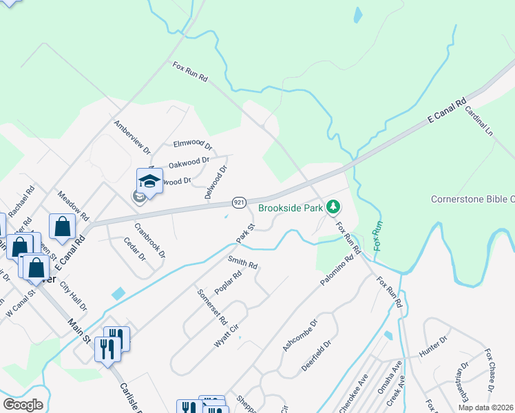 map of restaurants, bars, coffee shops, grocery stores, and more near 1700 East Canal Road in Dover