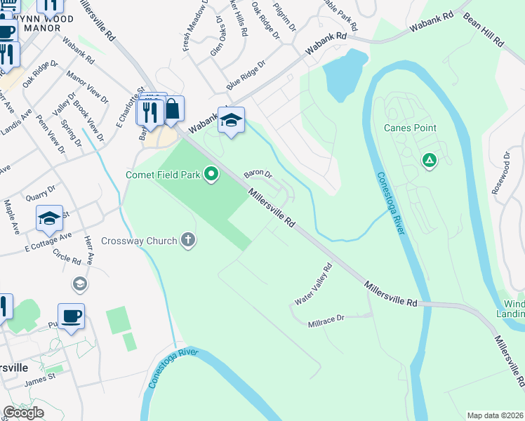 map of restaurants, bars, coffee shops, grocery stores, and more near 1896 Millersville Road in Lancaster