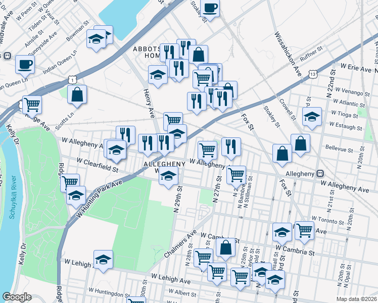 map of restaurants, bars, coffee shops, grocery stores, and more near in Philadelphia