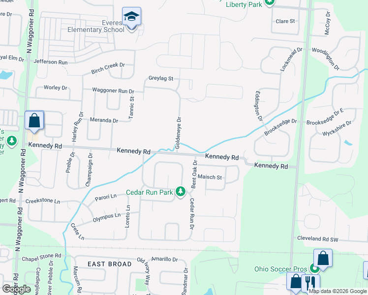 map of restaurants, bars, coffee shops, grocery stores, and more near 8211 Kennedy Road in Columbus