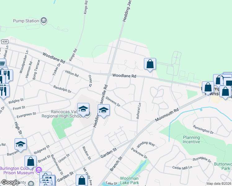map of restaurants, bars, coffee shops, grocery stores, and more near 147 Hawthorne Drive in Mount Holly