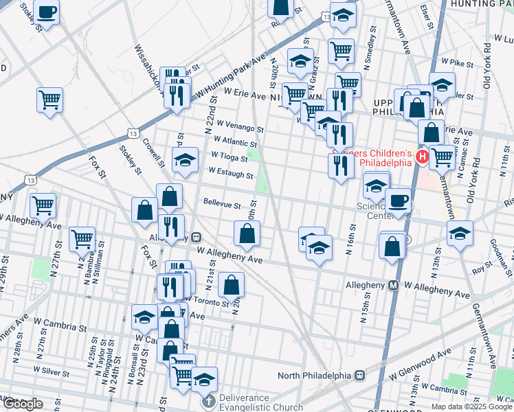 map of restaurants, bars, coffee shops, grocery stores, and more near 3335 North 20th Street in Philadelphia