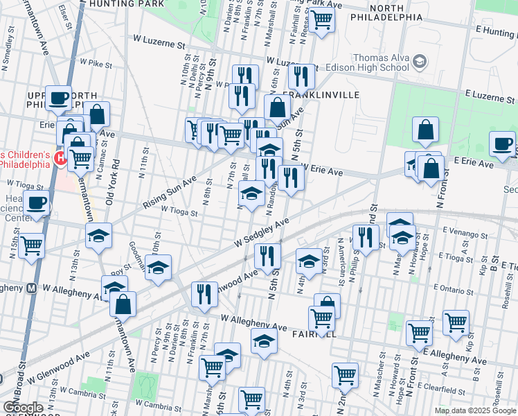map of restaurants, bars, coffee shops, grocery stores, and more near 3518 North 6th Street in Philadelphia