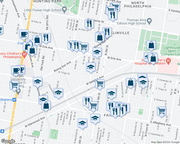map of restaurants, bars, coffee shops, grocery stores, and more near 3518 North 6th Street in Philadelphia