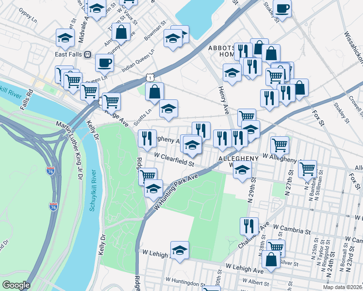 map of restaurants, bars, coffee shops, grocery stores, and more near 3138 North Natrona Street in Philadelphia