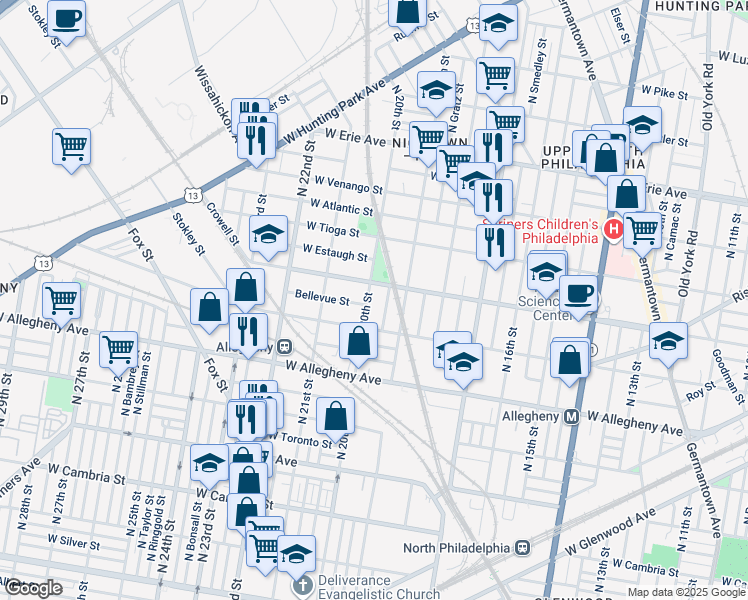 map of restaurants, bars, coffee shops, grocery stores, and more near 3337 North 20th Street in Philadelphia