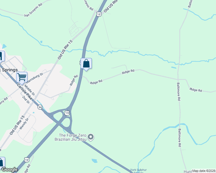 map of restaurants, bars, coffee shops, grocery stores, and more near 345 Ridge Road in York Springs