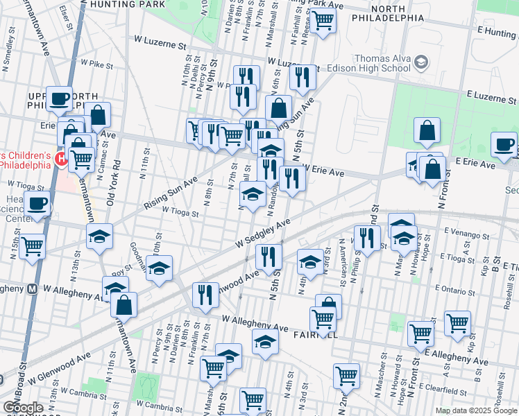 map of restaurants, bars, coffee shops, grocery stores, and more near 3518 North 6th Street in Philadelphia