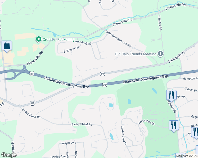 map of restaurants, bars, coffee shops, grocery stores, and more near 2634 East Kings Highway in Coatesville