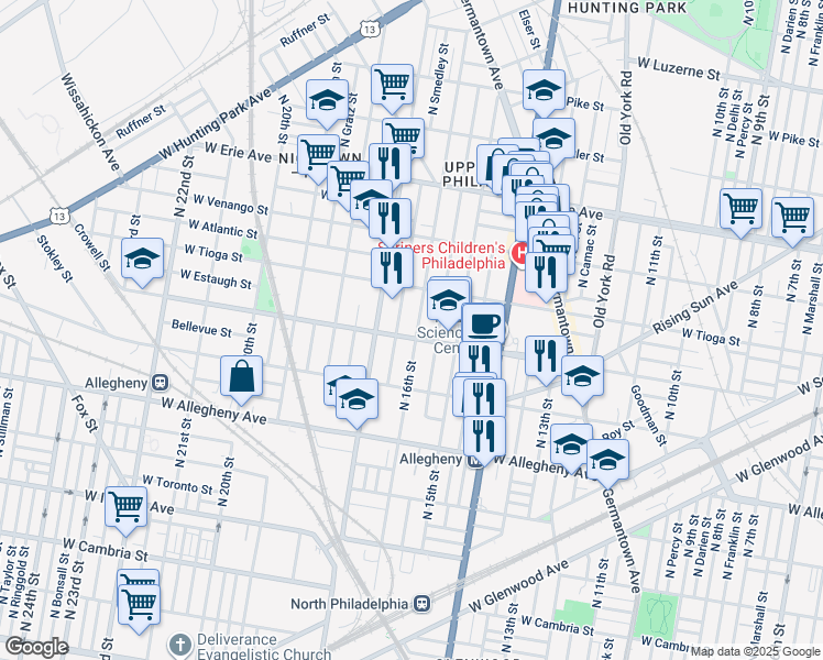 map of restaurants, bars, coffee shops, grocery stores, and more near 3408 North 16th Street in Philadelphia