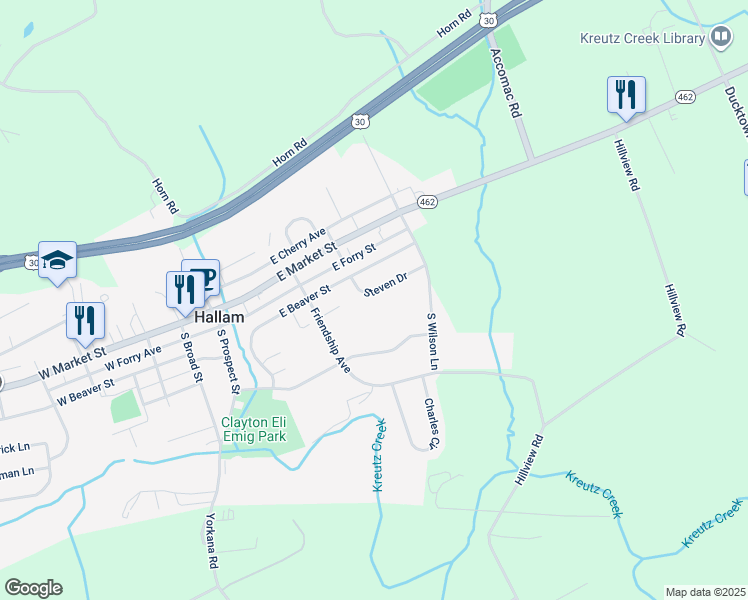 map of restaurants, bars, coffee shops, grocery stores, and more near 350 Steven Drive in York