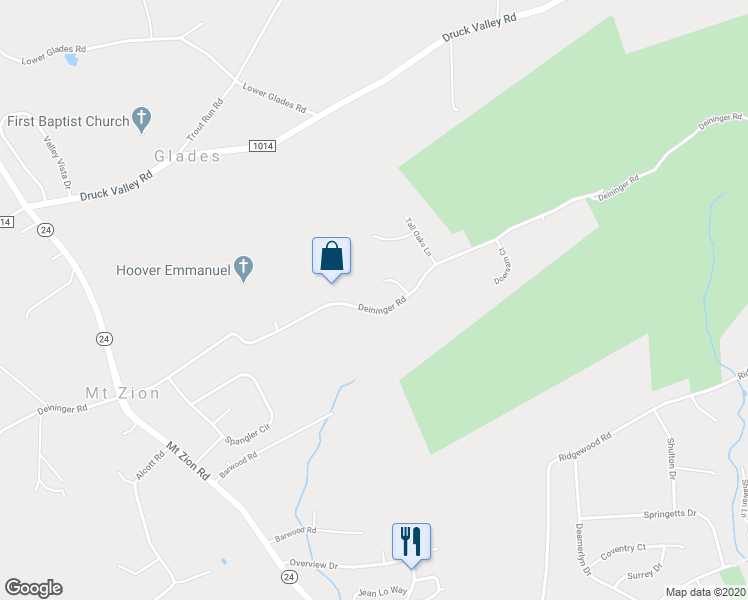 map of restaurants, bars, coffee shops, grocery stores, and more near 3485 Deininger Road in York