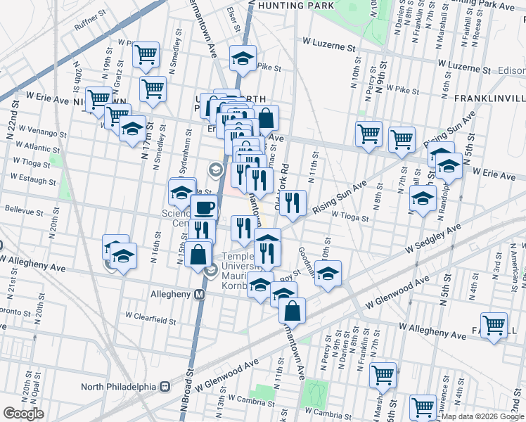 map of restaurants, bars, coffee shops, grocery stores, and more near in Philadelphia