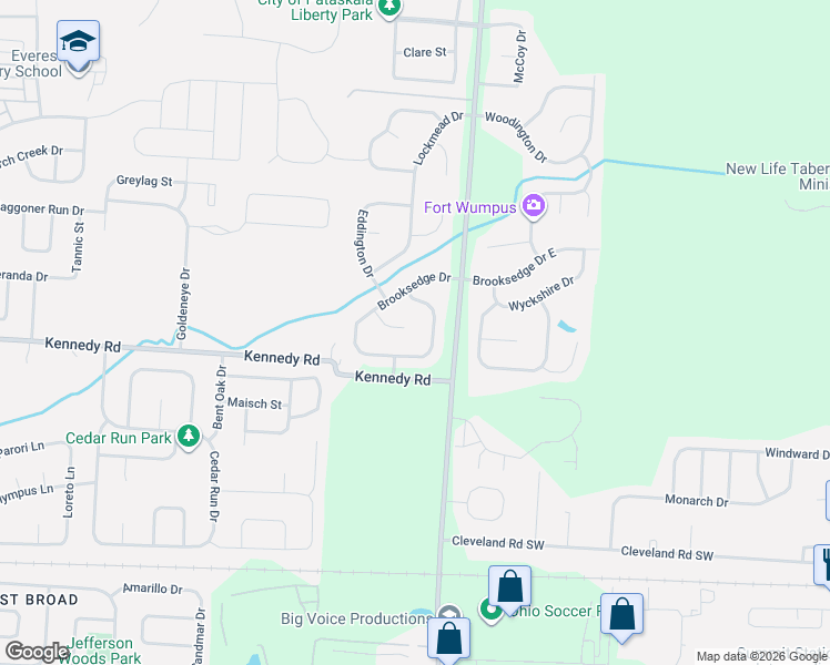 map of restaurants, bars, coffee shops, grocery stores, and more near 239 Stonemast Loop in Pataskala