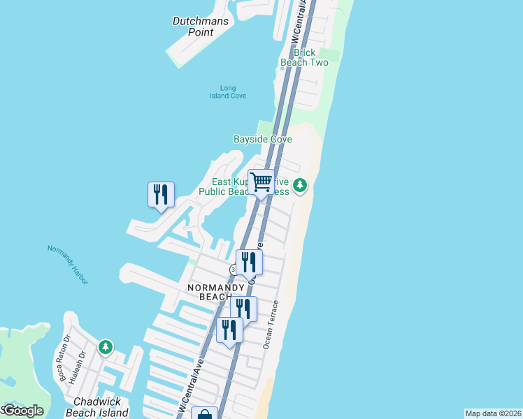 map of restaurants, bars, coffee shops, grocery stores, and more near 495 Ocean Avenue in Mantoloking