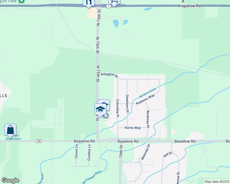 map of restaurants, bars, coffee shops, grocery stores, and more near 933 Columbia Place in Boulder