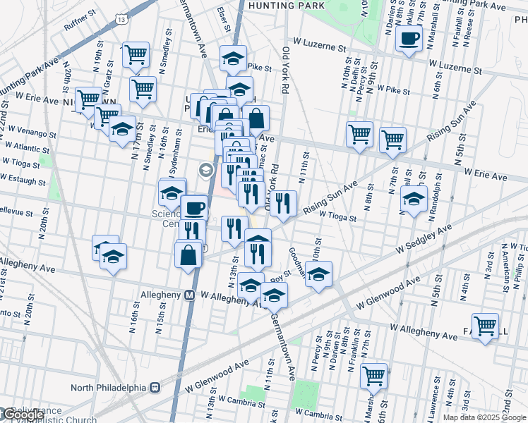 map of restaurants, bars, coffee shops, grocery stores, and more near in Philadelphia