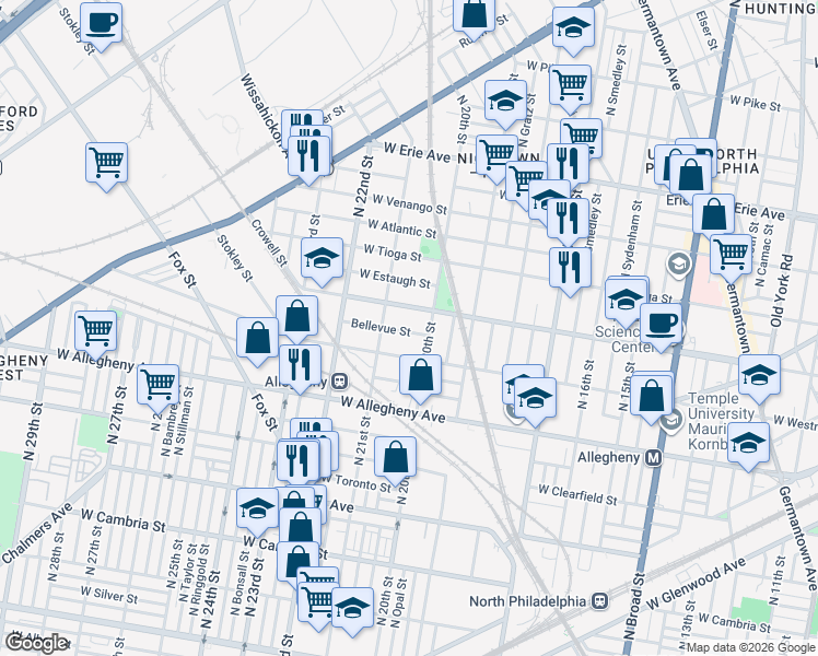map of restaurants, bars, coffee shops, grocery stores, and more near 3324 North 20th Street in Philadelphia