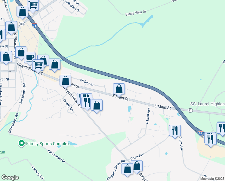 map of restaurants, bars, coffee shops, grocery stores, and more near 869 East Main Street in Somerset