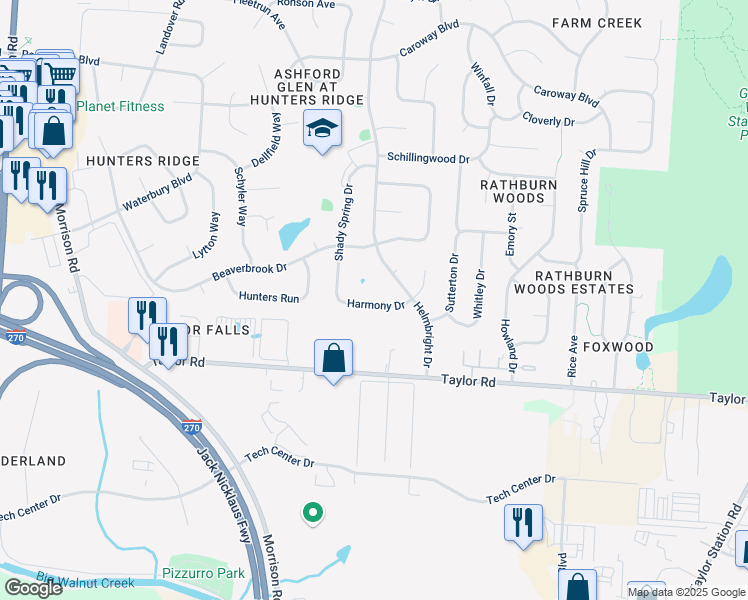 map of restaurants, bars, coffee shops, grocery stores, and more near 891 Harmony Drive in Columbus