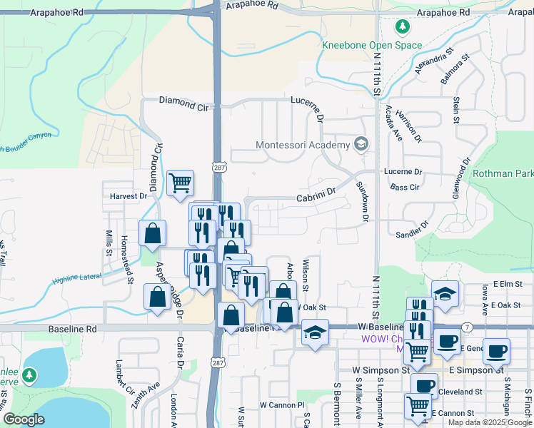map of restaurants, bars, coffee shops, grocery stores, and more near 452 Levi Lane in Lafayette