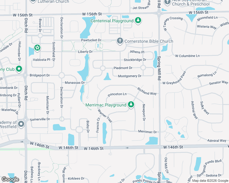 map of restaurants, bars, coffee shops, grocery stores, and more near 689 Princeton Lane in Westfield