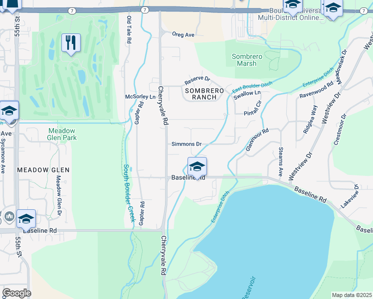 map of restaurants, bars, coffee shops, grocery stores, and more near 976 Cherryvale Road in Boulder