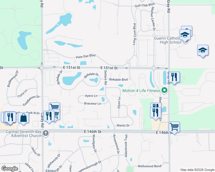 map of restaurants, bars, coffee shops, grocery stores, and more near 4202 Alverdo Lane in Carmel