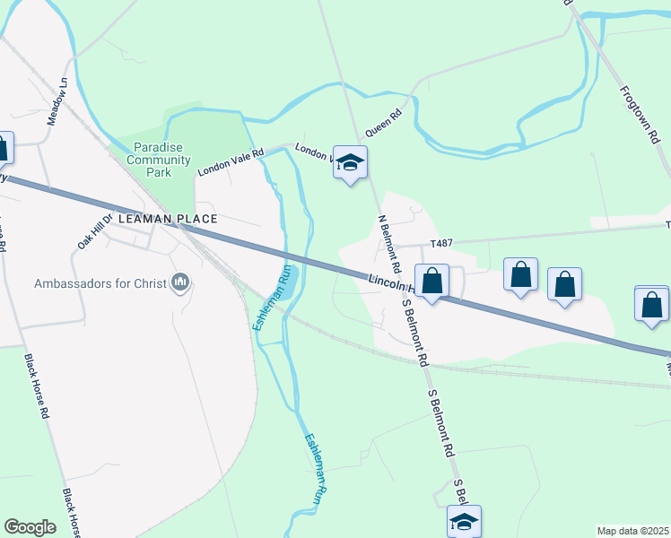 map of restaurants, bars, coffee shops, grocery stores, and more near 3293 Lincoln Highway East in Paradise