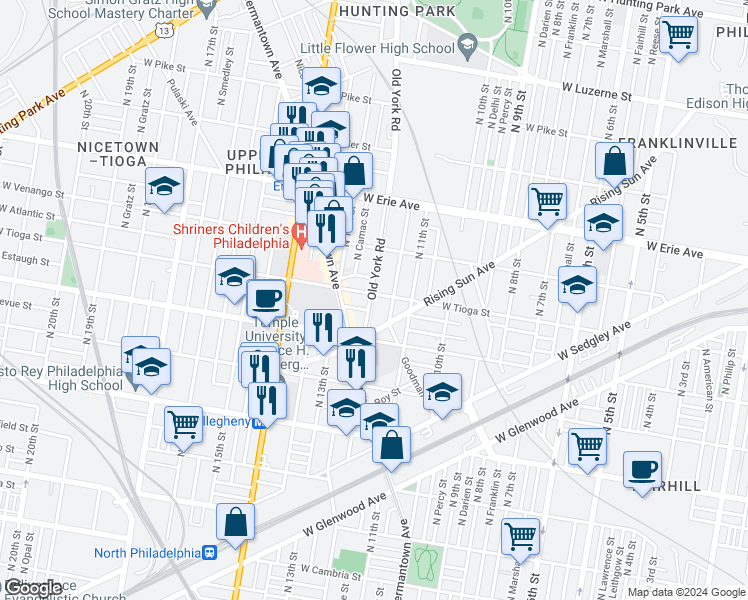map of restaurants, bars, coffee shops, grocery stores, and more near in Philadelphia