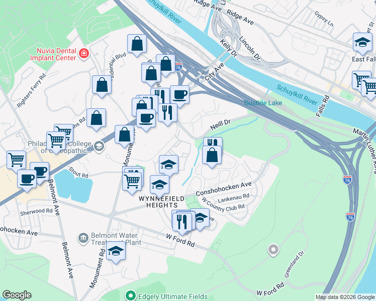 map of restaurants, bars, coffee shops, grocery stores, and more near 4000 Presidential Boulevard in Philadelphia