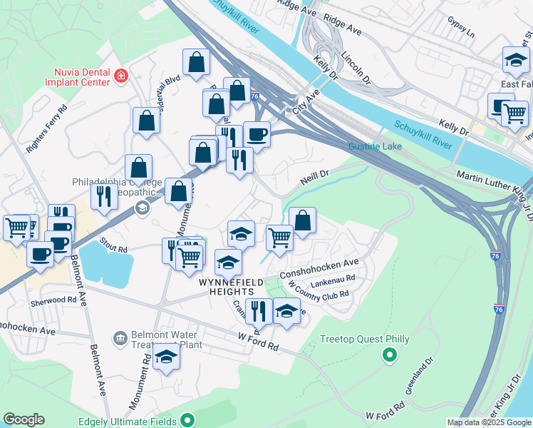 map of restaurants, bars, coffee shops, grocery stores, and more near 4000 Presidential Boulevard in Philadelphia