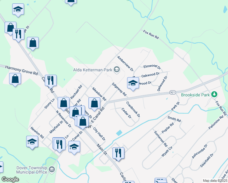 map of restaurants, bars, coffee shops, grocery stores, and more near 122 Fairview Avenue in Dover