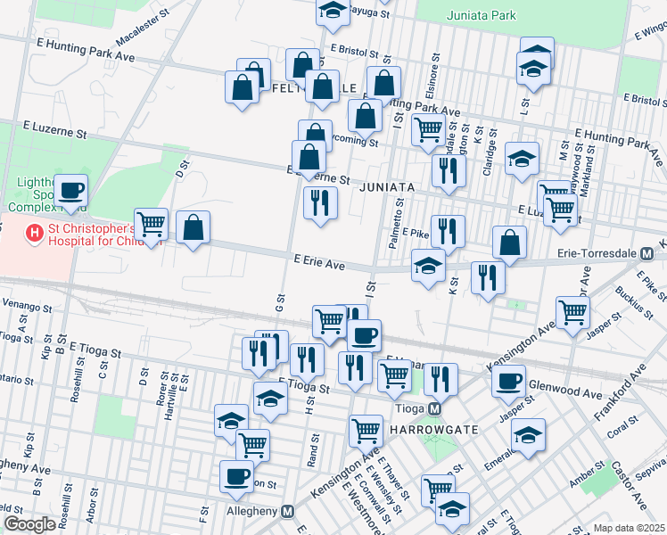 map of restaurants, bars, coffee shops, grocery stores, and more near 826 East Erie Avenue in Philadelphia