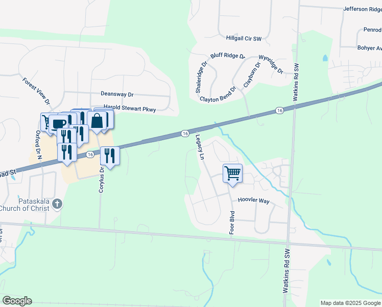 map of restaurants, bars, coffee shops, grocery stores, and more near 1012 Legacy Lane in Pataskala