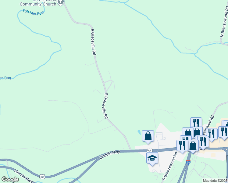 map of restaurants, bars, coffee shops, grocery stores, and more near 136 Slippery Hollow Road in Breezewood