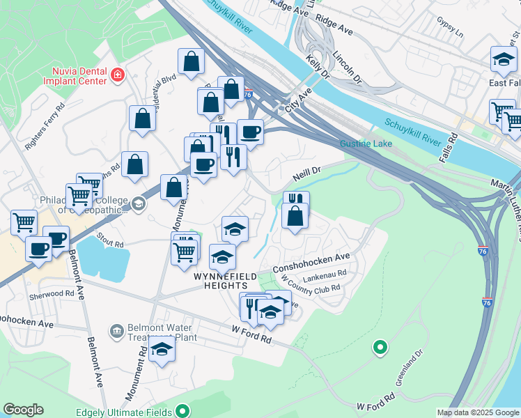 map of restaurants, bars, coffee shops, grocery stores, and more near 4000 Presidential Boulevard in Philadelphia