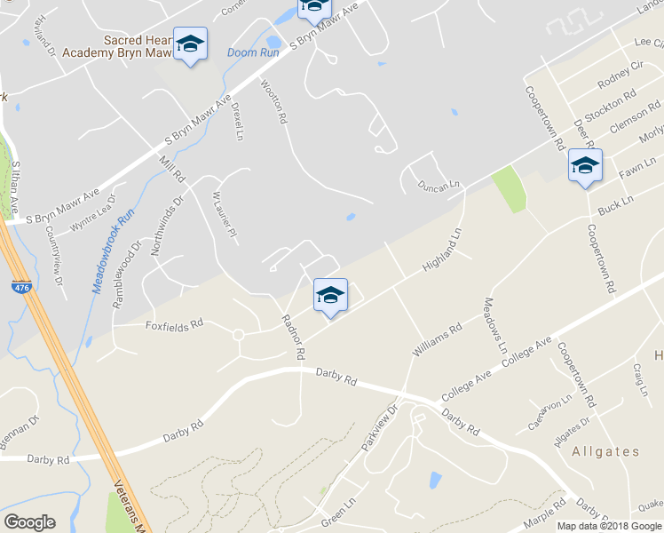 map of restaurants, bars, coffee shops, grocery stores, and more near 42 Parkridge Drive in Bryn Mawr