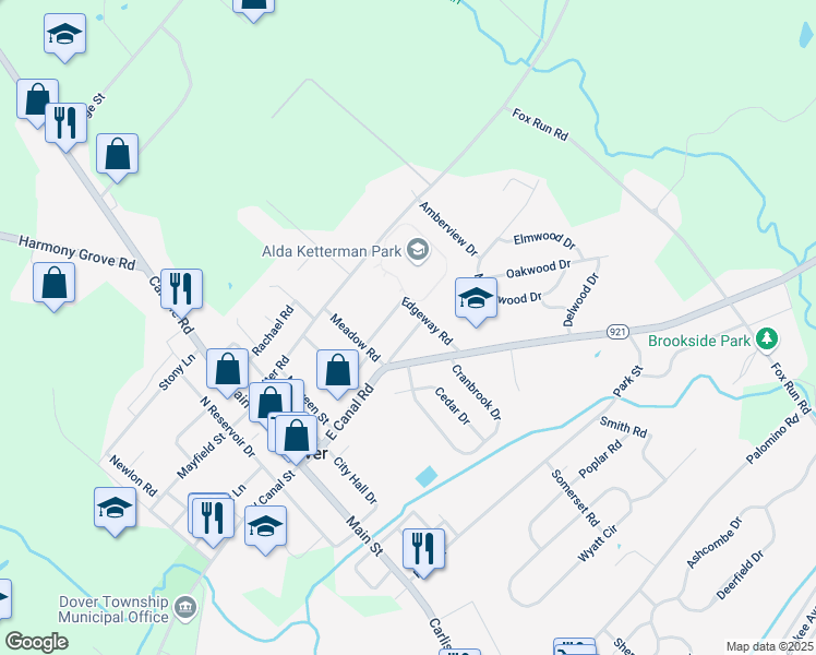 map of restaurants, bars, coffee shops, grocery stores, and more near 122 Fairview Avenue in Dover