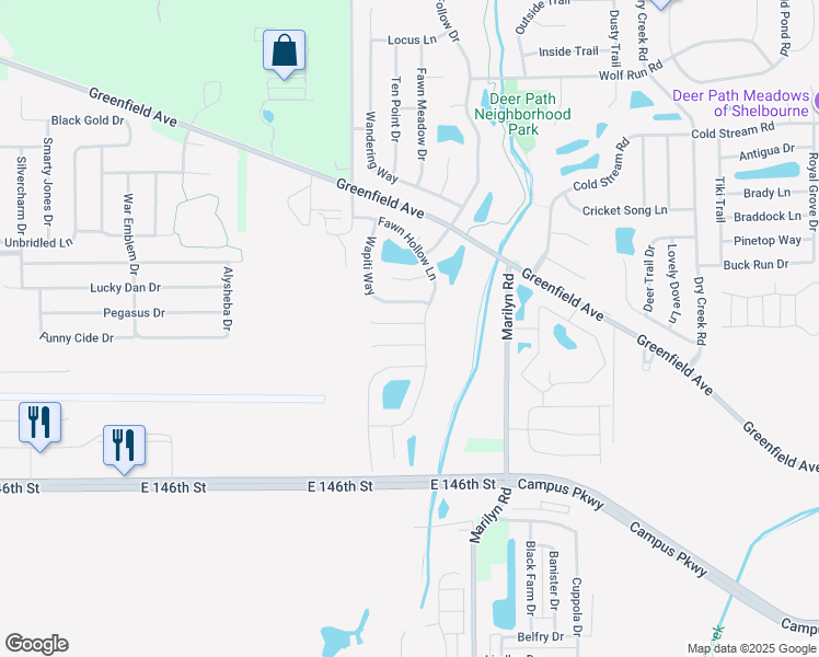 map of restaurants, bars, coffee shops, grocery stores, and more near 11925 Buck Creek Circle in Noblesville