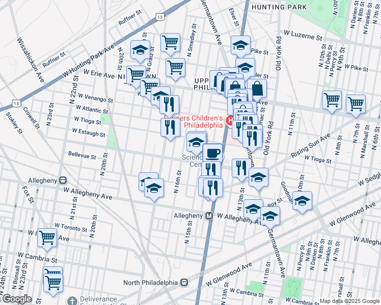 map of restaurants, bars, coffee shops, grocery stores, and more near in Philadelphia