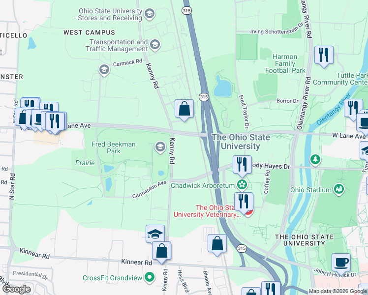 map of restaurants, bars, coffee shops, grocery stores, and more near 806-920 Nettle Drive in Columbus