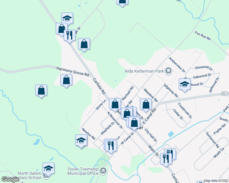 map of restaurants, bars, coffee shops, grocery stores, and more near 86 Charles Lane in Dover