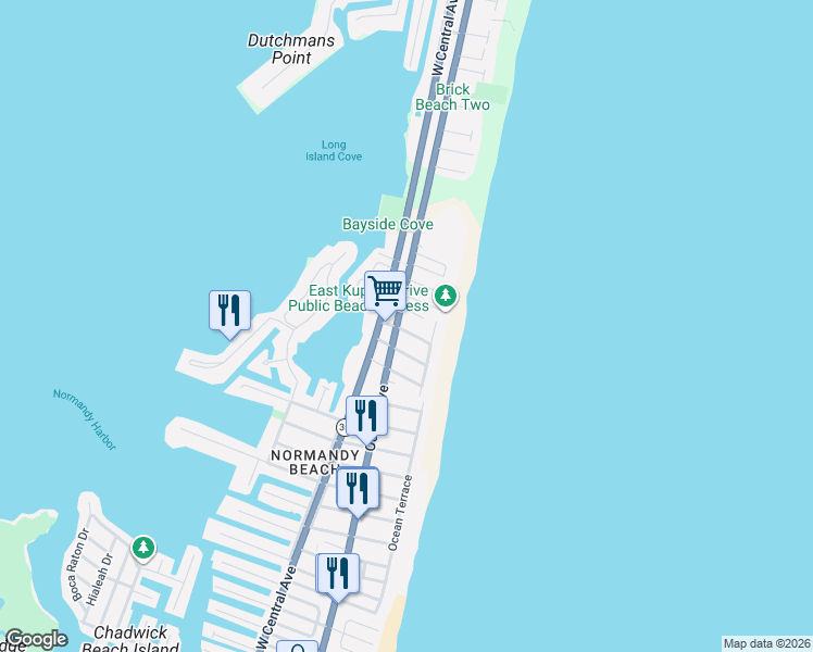 map of restaurants, bars, coffee shops, grocery stores, and more near 495 Ocean Avenue in Mantoloking