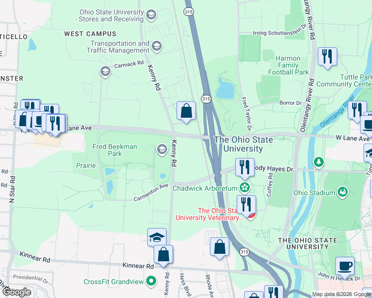 map of restaurants, bars, coffee shops, grocery stores, and more near 806-920 Nettle Drive in Columbus