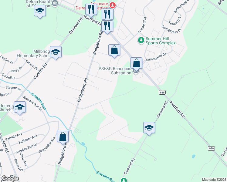 map of restaurants, bars, coffee shops, grocery stores, and more near 4212 Bridgeboro Road in Moorestown