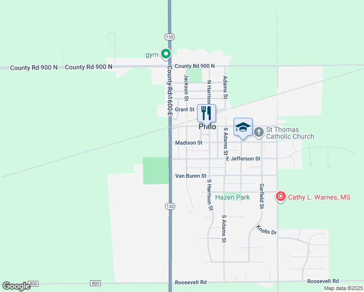 map of restaurants, bars, coffee shops, grocery stores, and more near 206 West Jefferson Street in Philo