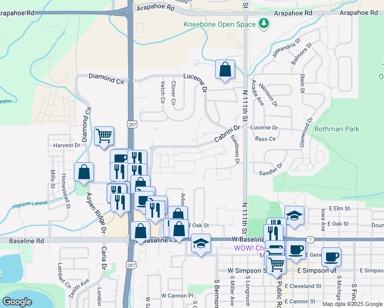 map of restaurants, bars, coffee shops, grocery stores, and more near 716 Amelia Lane in Lafayette
